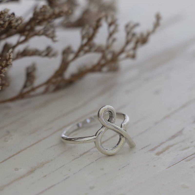 ampersand sign Minimal & ring handmade women Girl silver stacking simple modern - General Rings - Other Metals Silver