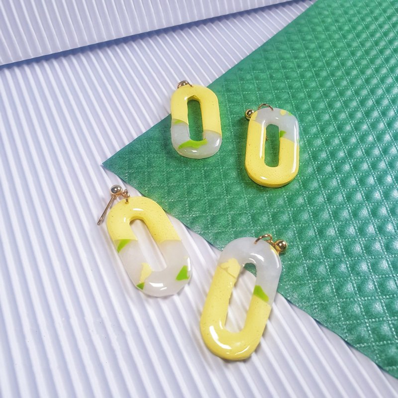 Lime is not sour | Oval hollow style | Earrings/earrings - ต่างหู - ดินเผา 