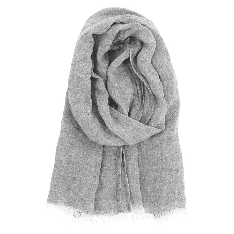 HALAUS thin linen scarf (gray) - ผ้าพันคอถัก - ผ้าฝ้าย/ผ้าลินิน สีเทา