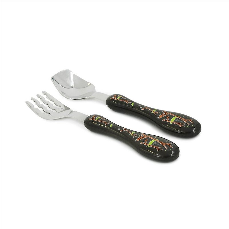 HUGGER Good Food Children's Tableware Set Spoon+Fork Giraffe Madagascar - Children's Tablewear - Stainless Steel Black
