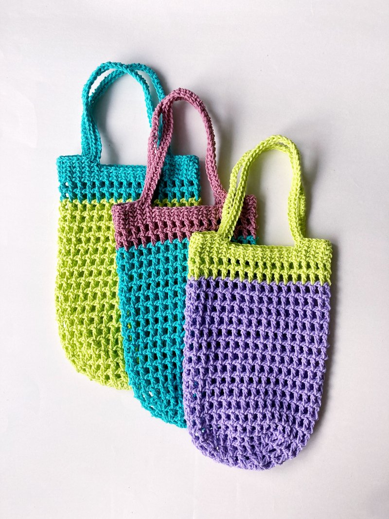 雙色版 網狀編織 環保杯袋 飲料提袋 水壺提袋 棉繩手工編織 - 飲料提袋/杯套 - 棉．麻 多色