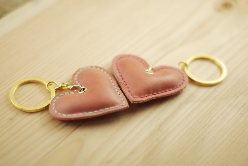 [All Christmas discounts] hand-sewn stereo love leather key ring - Keychains - Genuine Leather 