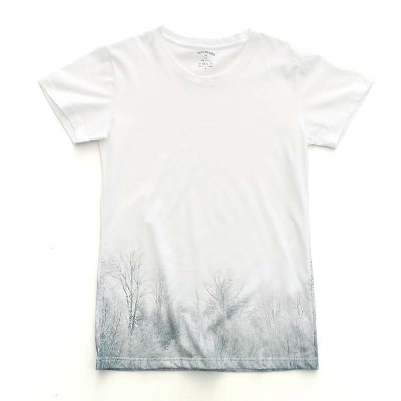 Lin White Gradient T-Shirt - เสื้อยืดผู้ชาย - ผ้าฝ้าย/ผ้าลินิน ขาว