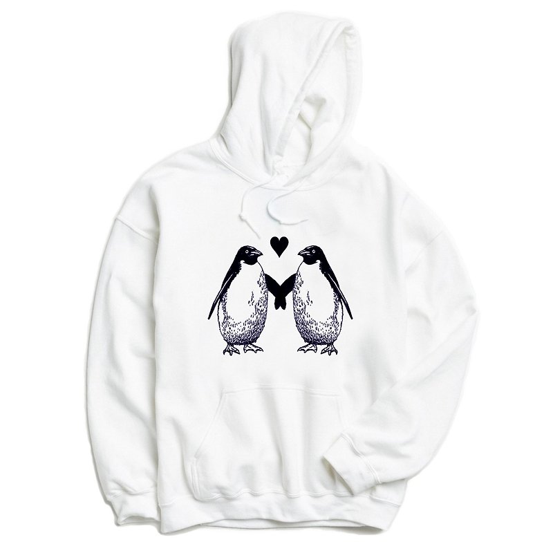 Penguin Love white hoodie sweatshirt - เสื้อผู้หญิง - ผ้าฝ้าย/ผ้าลินิน ขาว