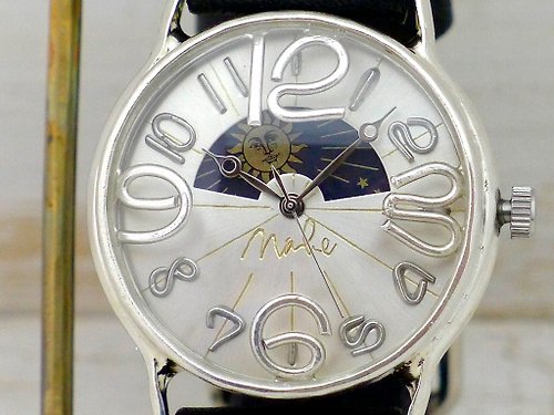 手作り時計 渡辺工房 Hand Craft Watch "Watanabe-KOBO" J.S.S.2-S&M Sun&Moon Silver925 36mm 手作り腕時計 (JUM38BSV-S&M)