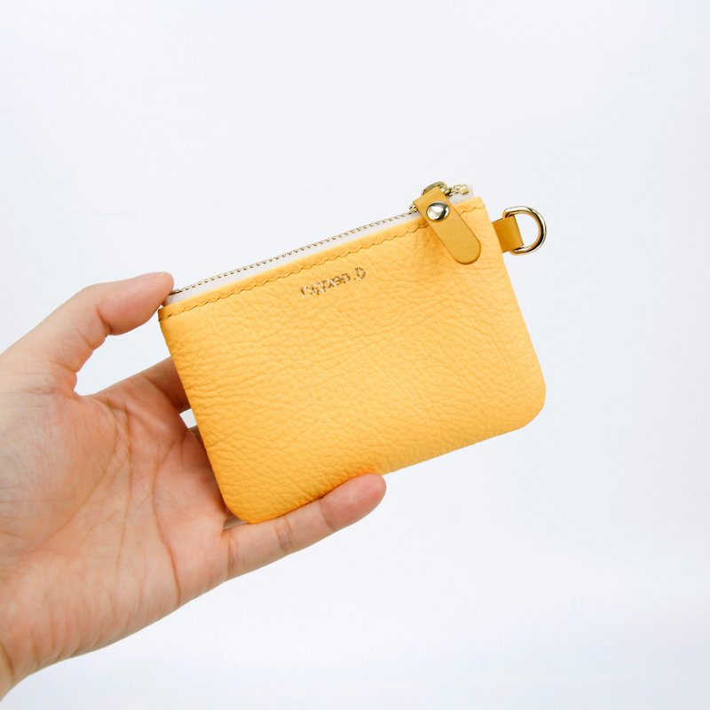 D-ring zipper pouch - bright yellow - Coin Purses - Genuine Leather Yellow