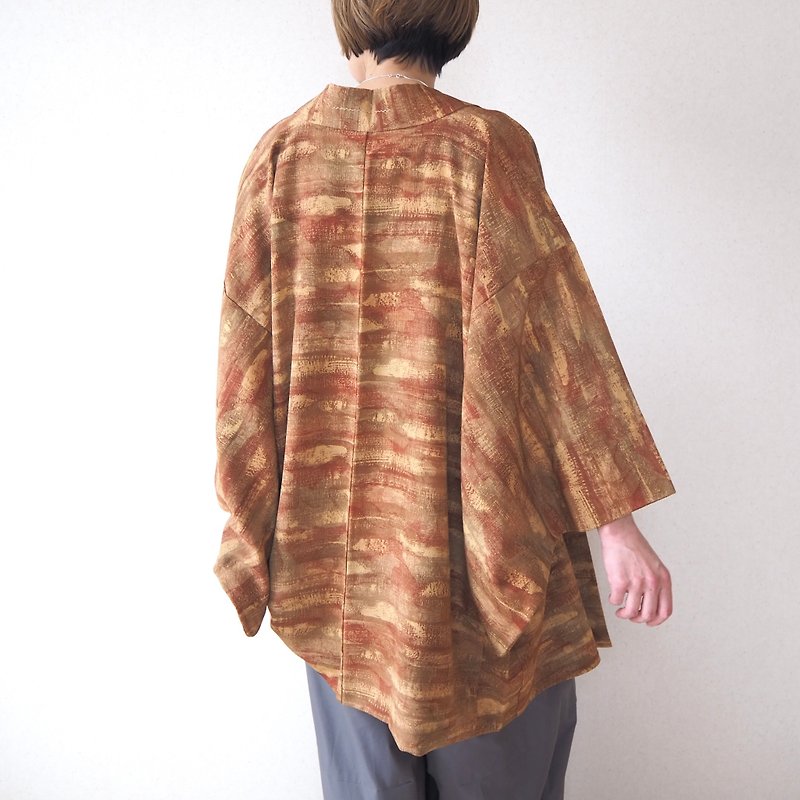 【日本製】 Earthy colour Haori, fashion Japan, mens Haori, vintage Kimono - Women's Casual & Functional Jackets - Silk Brown