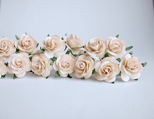 makemefrompaper Paper Flower, 50 pcs., DIY mulberry rose size 2.5 cm., ivory brush peach color.