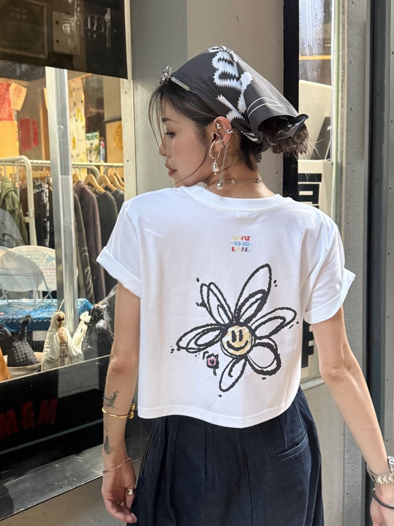 Go Doodle Crop Tee - 女 T 恤 - 棉．麻 白色