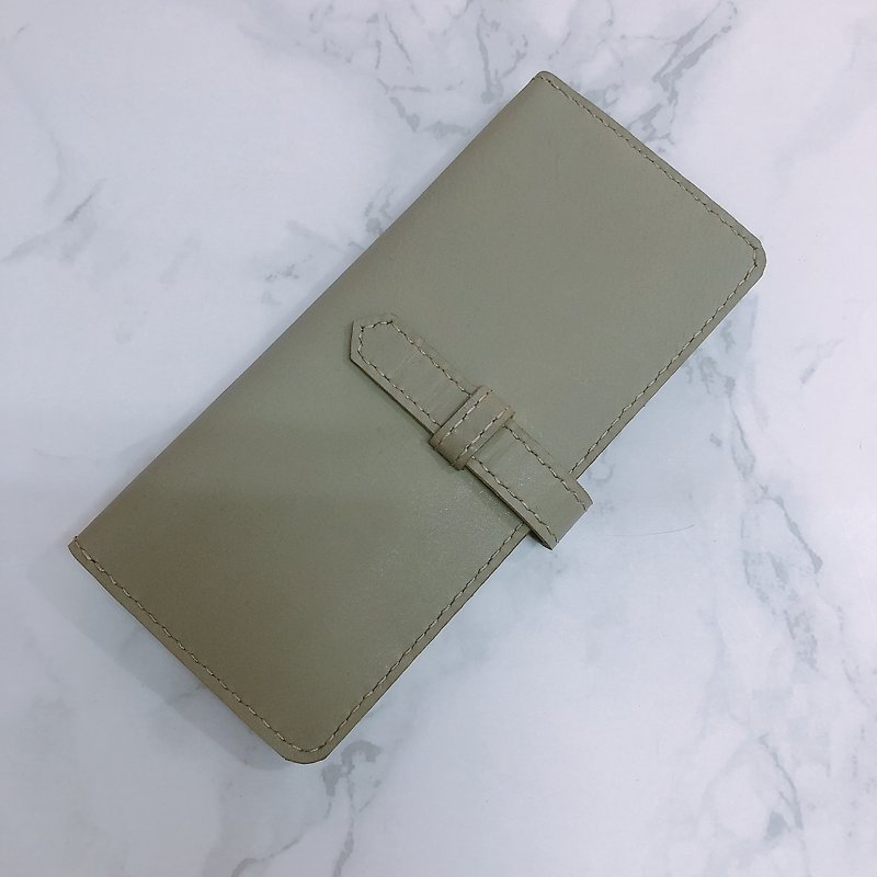 Matte Cement Grey Vegetable Tanned Cowhide Long Clip Handmade Leather Goods - Wallets - Genuine Leather 