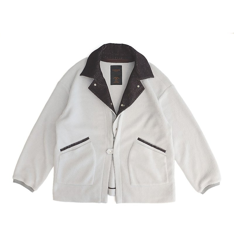 Detachable collar bristled knitted jacket - เสื้อโค้ทผู้ชาย - ผ้าฝ้าย/ผ้าลินิน สีเทา