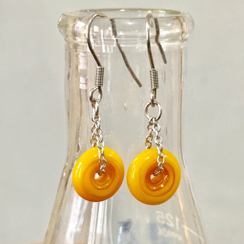 Pure Color Series-Sunflower Yellow Opaque Glass Bead Earrings - ต่างหู - แก้ว สีเหลือง