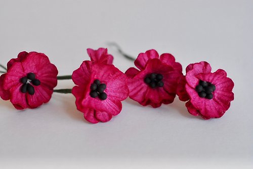 makemefrompaper Paper flower, 50 pieces, size 2.5 cm. poppy flower, DIY paper red wine color.