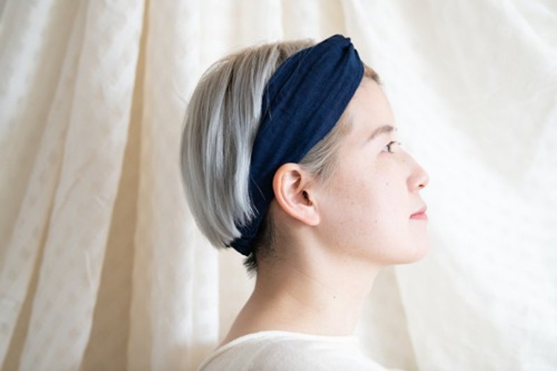 Linen＆Organiccotton 藍染ガーゼクロスターバン - 髮帶/頭箍 - 棉．麻 