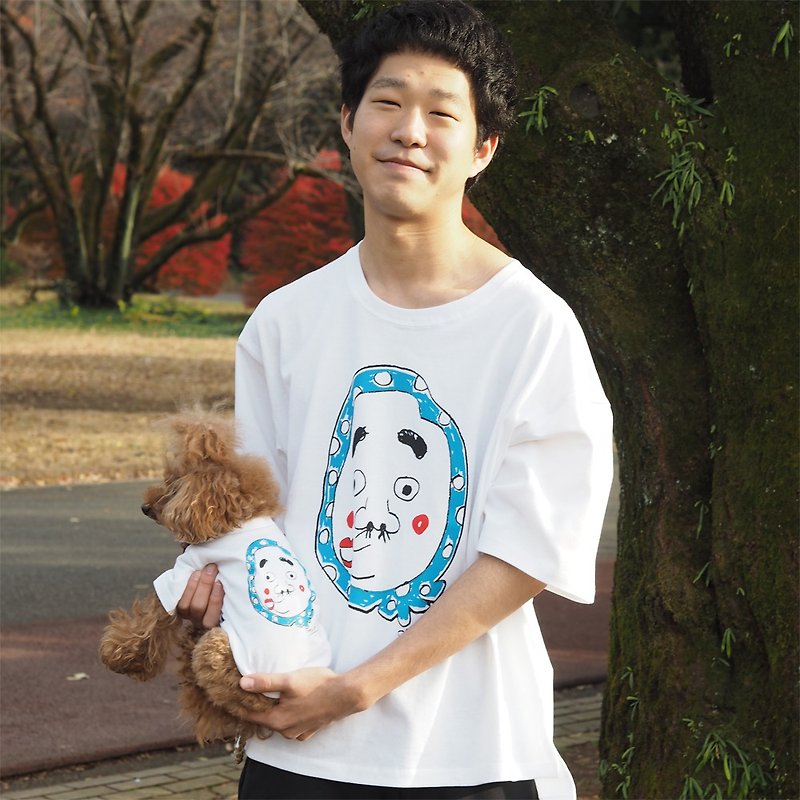 Matching dog and owner Hyottoko T-shirt Dog's wear 橘子 Tangerine Happy Combo - Clothing & Accessories - Cotton & Hemp White