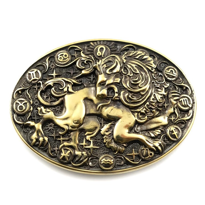 Leo soild brass belt buckle, Astrological Zodiac Sign belt accessory - 腰帶/皮帶 - 其他材質 金色