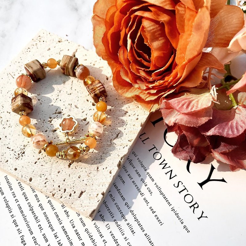 Flower of the Earth/Crystal to attract wealth, increase energy and blood/Alxa*citrine*cherry agate*snow ghost - Bracelets - Crystal Orange