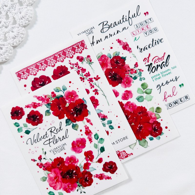 Velvet Red Flower Pet Stickers - 貼紙 - 其他材質 
