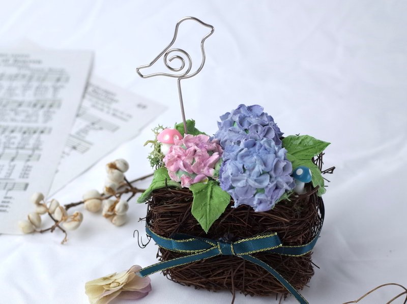 Floral Clay Mounted Hydrangea Memo Message Holder - ของวางตกแต่ง - ดินเหนียว สีน้ำเงิน