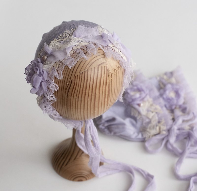 Newborn lace bonnet - 嬰兒飾品 - 繡線 紫色