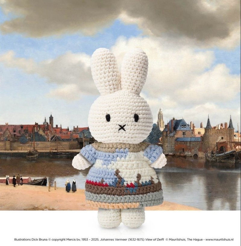 荷蘭 Just Dutch | Miffy 米飛 編織娃娃和她的台夫特風景洋裝 - 公仔/玩偶 - 棉．麻 多色