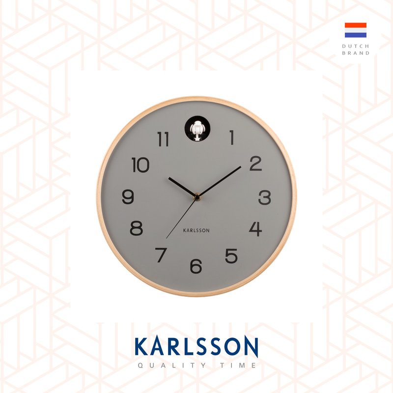 Karlsson, Wall clock Natural Cuckoo birch wood mouse grey - นาฬิกา - ไม้ สีเทา