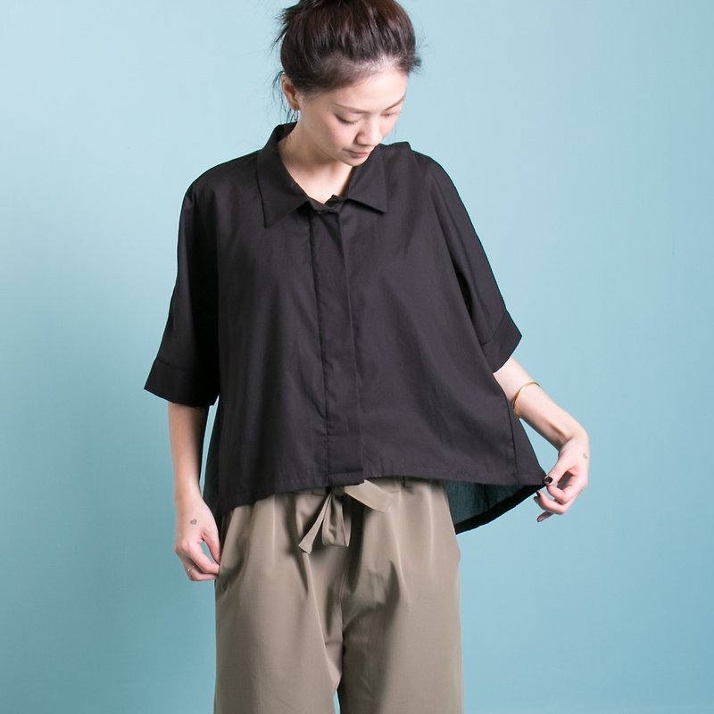 Dark placket shirt black - Women's Shirts - Cotton & Hemp Black