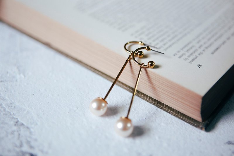 COR-DATE-Minimalism-Dangling Earrings-Light Yellow Pearl - Earrings & Clip-ons - Other Metals 