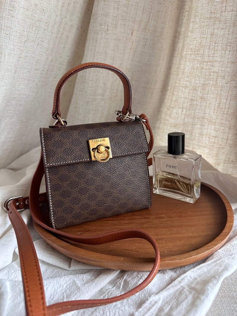 稀有中古包Vintage Celine 棕花馬蹄扣超迷你凱莉包Kelly Bag - 側背包/斜背包 - 防水材質 