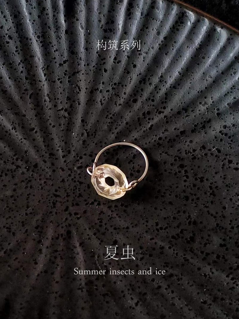 Summer insect original design natural citrine carved geometric shape wheat ear texture ring niche shape - แหวนทั่วไป - เครื่องเพชรพลอย 