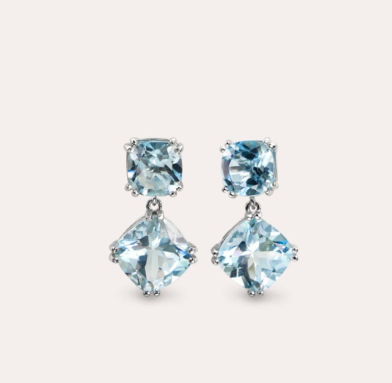 AND Stone blue square 8mm 10mm earrings transformation series Twins natural Gemstone - Earrings & Clip-ons - Silver Blue