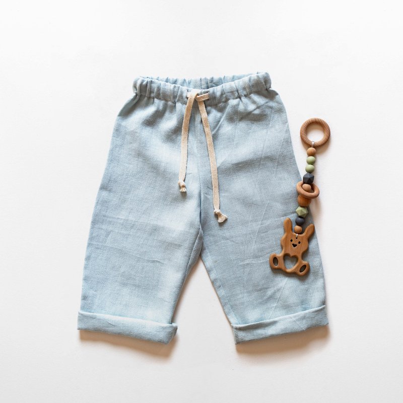Kids Linen Pants, Toddler Boy Pants, Children Clothes from Natural Linen - 男/女童長褲/短褲 - 亞麻 藍色