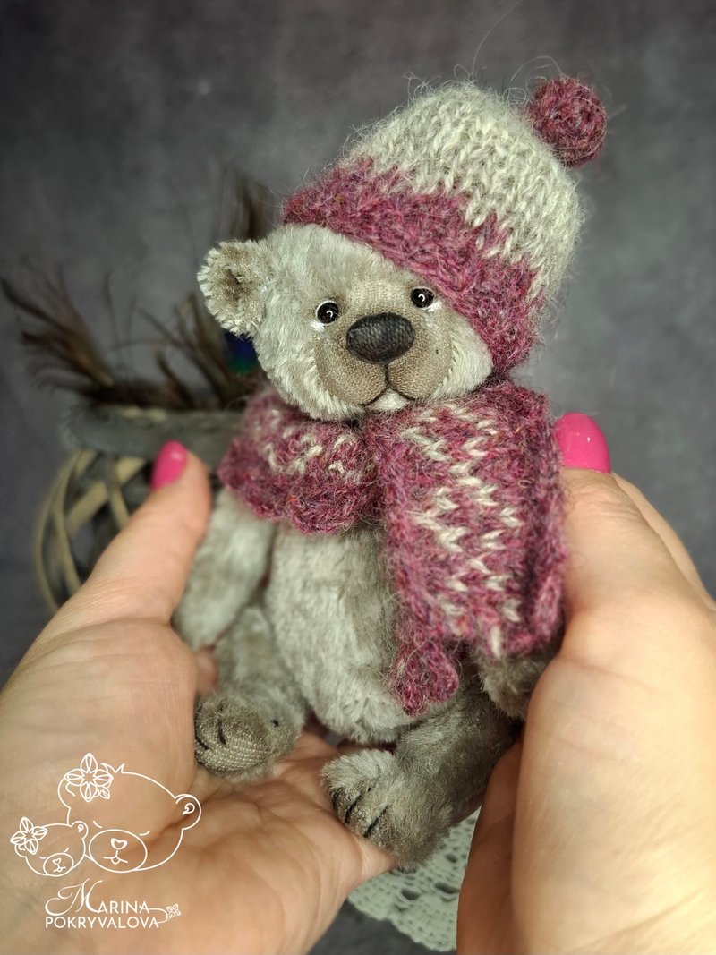 Mohair teddy bear handmade toy New year gift idea Gray bear toy - Stuffed Dolls & Figurines - Other Materials Gray