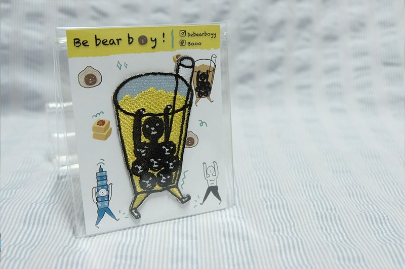 Iron patch | Be bear boy go Taipei - Bubble Tea Boy - 徽章/別針 - 繡線 多色