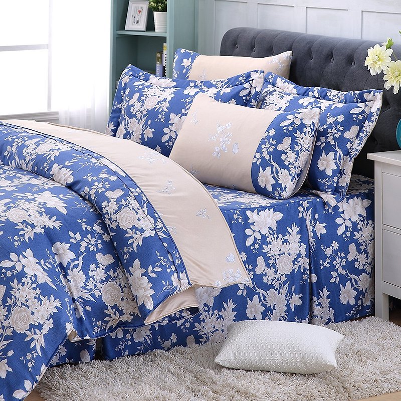 加大尺寸藍之夢-天絲兩用被床罩六件組【100%萊賽爾】帝王摺 - 床包/寢具 - 絲．絹 藍色