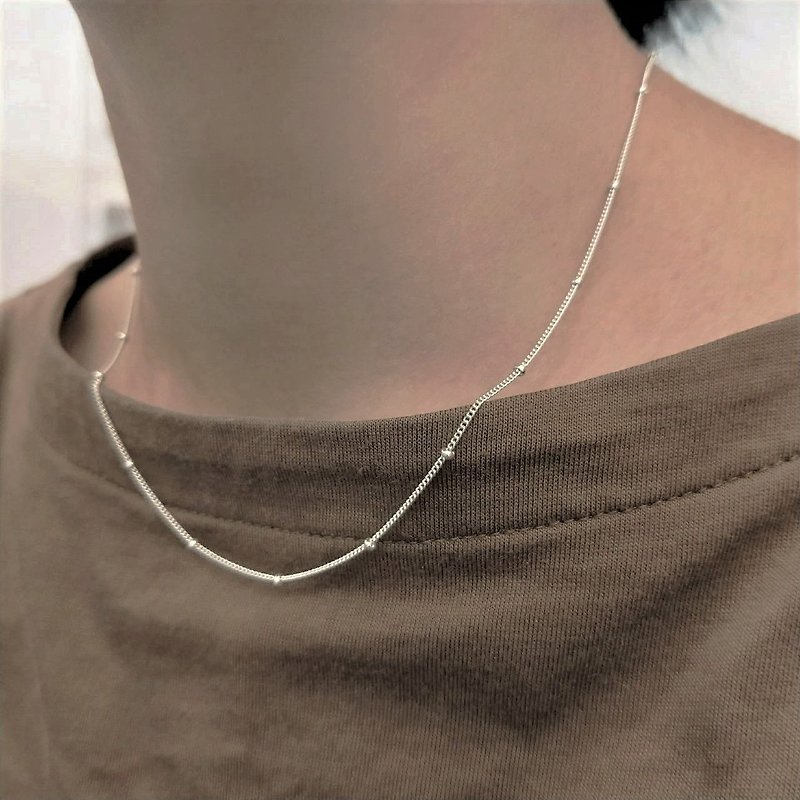 │Simple│Texture Bead Chain•Single Silver Chain•Clavicle Chain - Collar Necklaces - Sterling Silver 