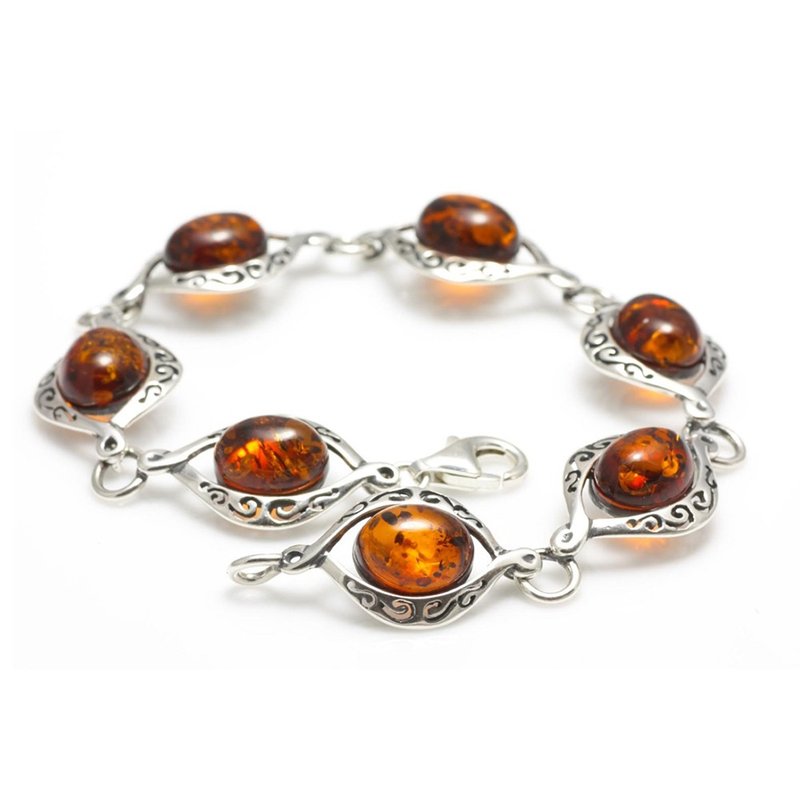 Polish Earth Amber Bracelet Eye Design - Earrings & Clip-ons - Semi-Precious Stones Brown