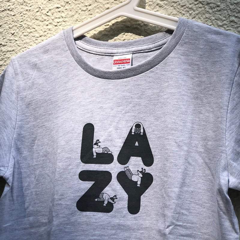 LAZY T-Shirt / 手工絹印 - 女 T 恤 - 棉．麻 白色