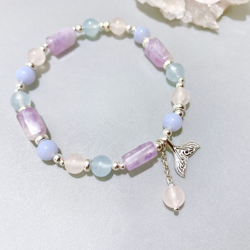 Ops Aquamarine  Amethyst Rose Quartz Gemstone Silver Sky blue gift  bracelet - Bracelets - Gemstone Multicolor