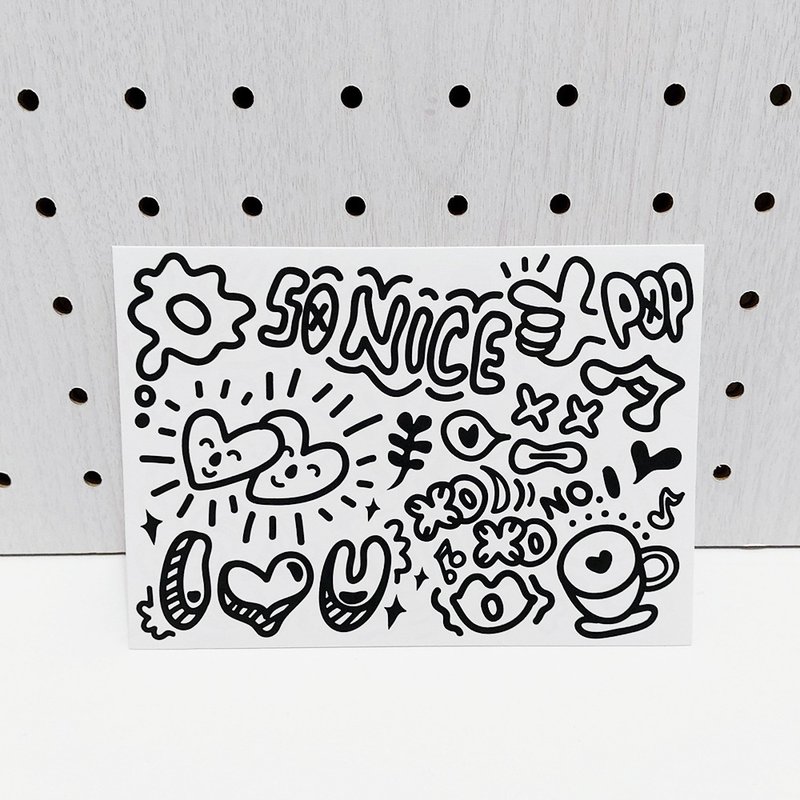 SO NICE塗鴉明信片 贈信封套/手工塗鴉貼紙 - 卡片/明信片 - 紙 白色