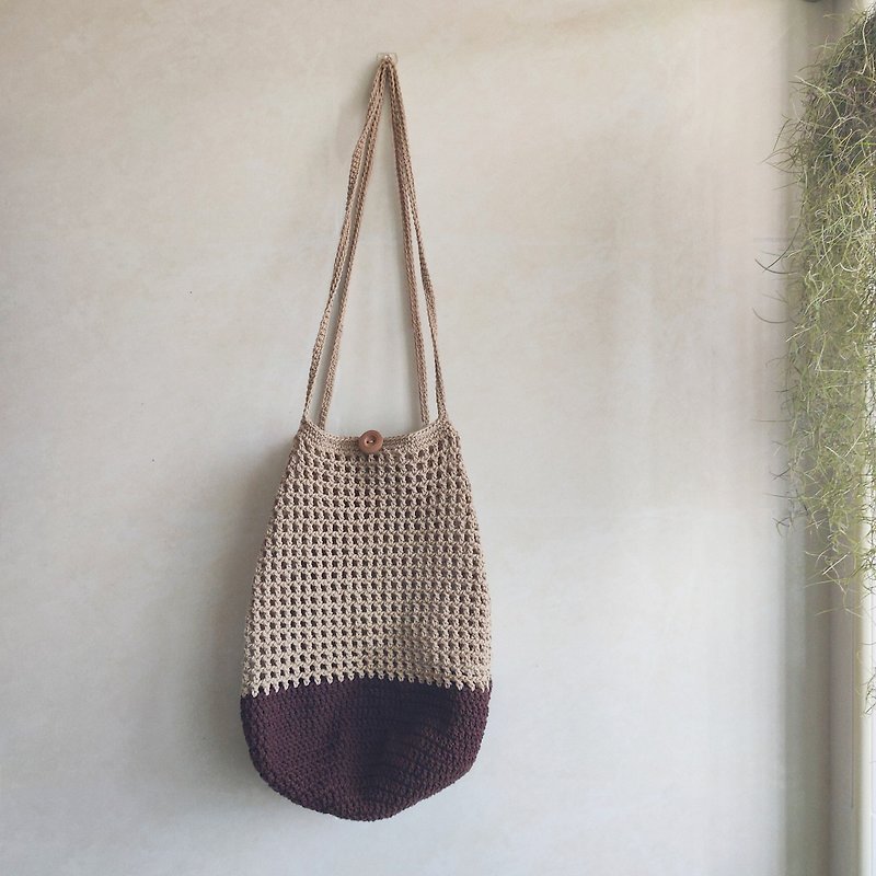 [Woven mesh bag] Mesh bag/woven bag/simple to go out - Messenger Bags & Sling Bags - Cotton & Hemp Khaki