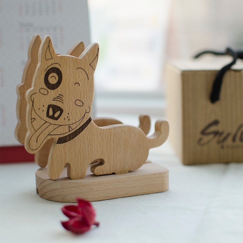 [Customized gift] Cheap dog / iPhone Android customized mobile phone holder - Phone Stands & Dust Plugs - Wood Brown