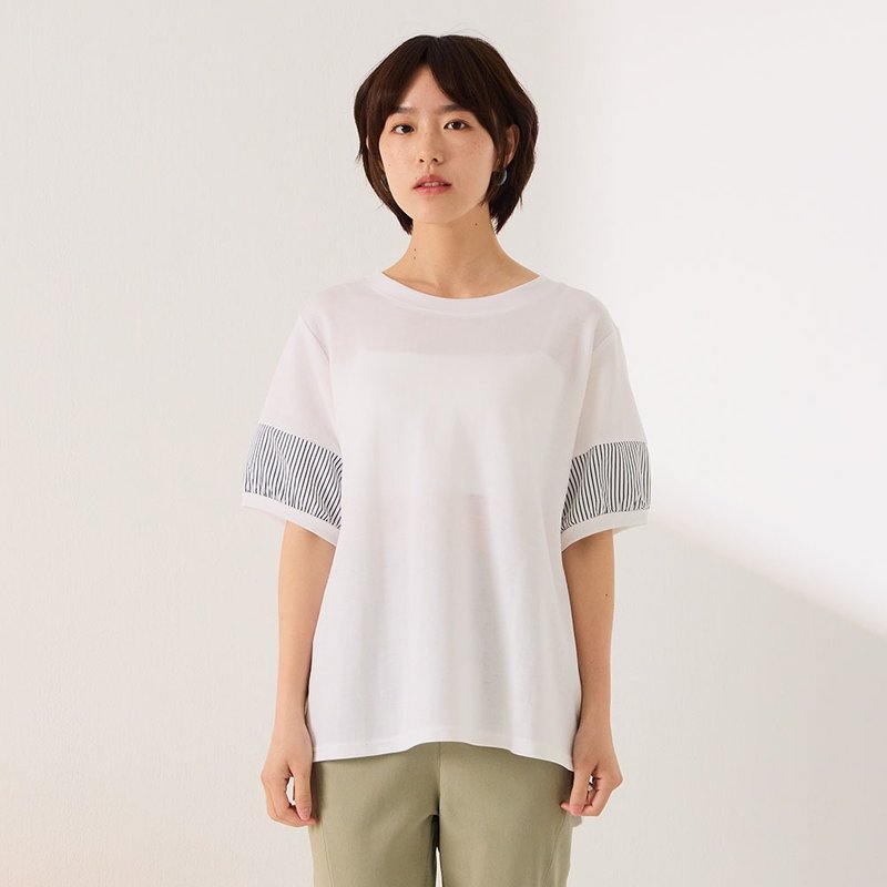 異素材拼接寬鬆透氣棉質上衣-共2色 - 睡衣/居家服 - 棉．麻 多色
