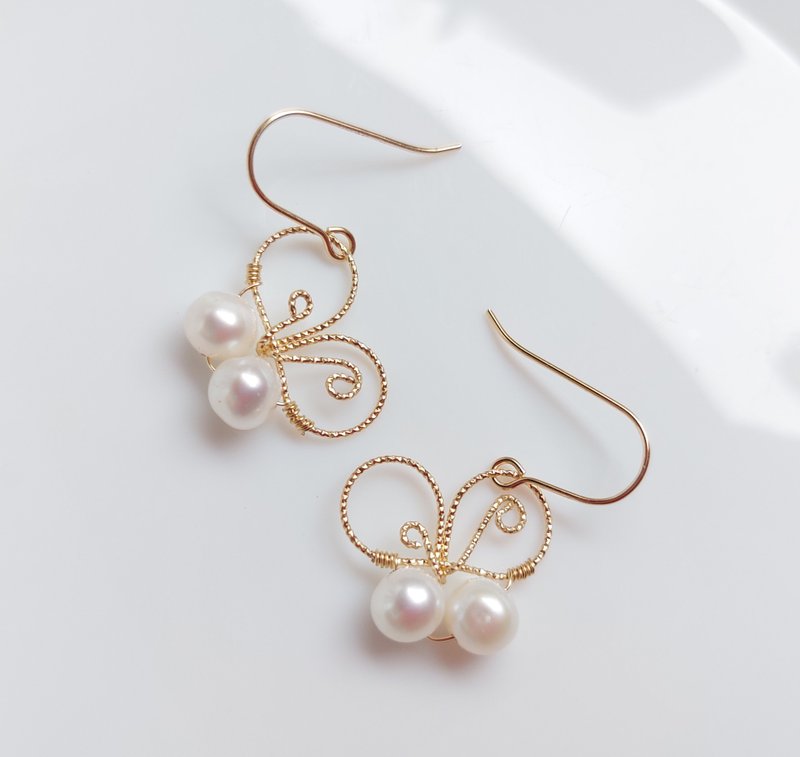 14kgf美國注金 天然珍珠耳環 | 手作客製 手鍊 項鍊 耳飾 飾品 - 耳環/耳夾/耳骨夾 - 珍珠 