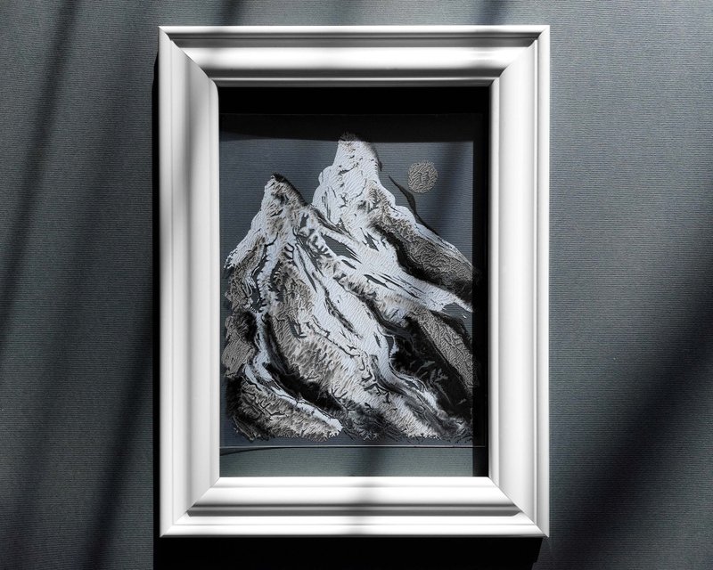 N2 Silver black blue Holiday winter wall art Abstract mountains Monotype print - โปสเตอร์ - กระดาษ สีใส