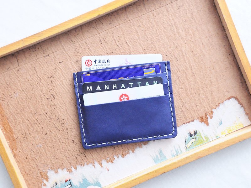 3+1 card set leather material package free engraved name business card holder Italian vegetable tanned wallet leather DIY - เครื่องหนัง - หนังแท้ สีน้ำเงิน