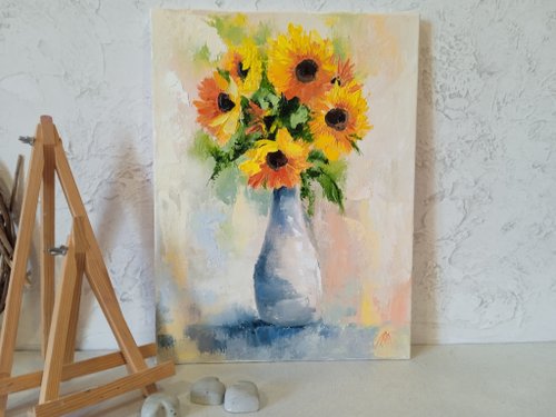 ひまわりの絵の花のアートワークオリジナルの絵画油彩キャンバス