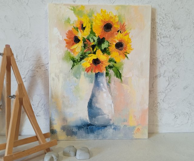 ひまわりの絵の花のアートワークオリジナルの絵画油彩キャンバス