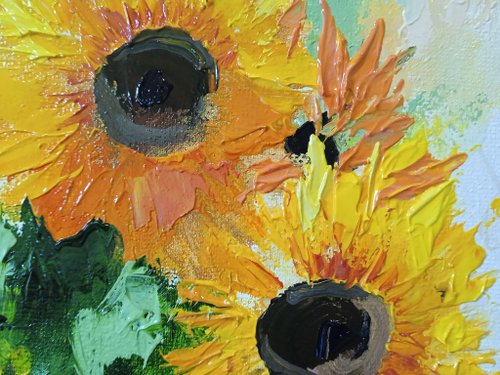 ひまわりの絵の花のアートワークオリジナルの絵画油彩キャンバス