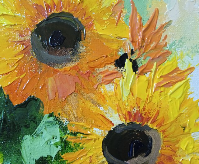 ひまわりの絵の花のアートワークオリジナルの絵画油彩キャンバス